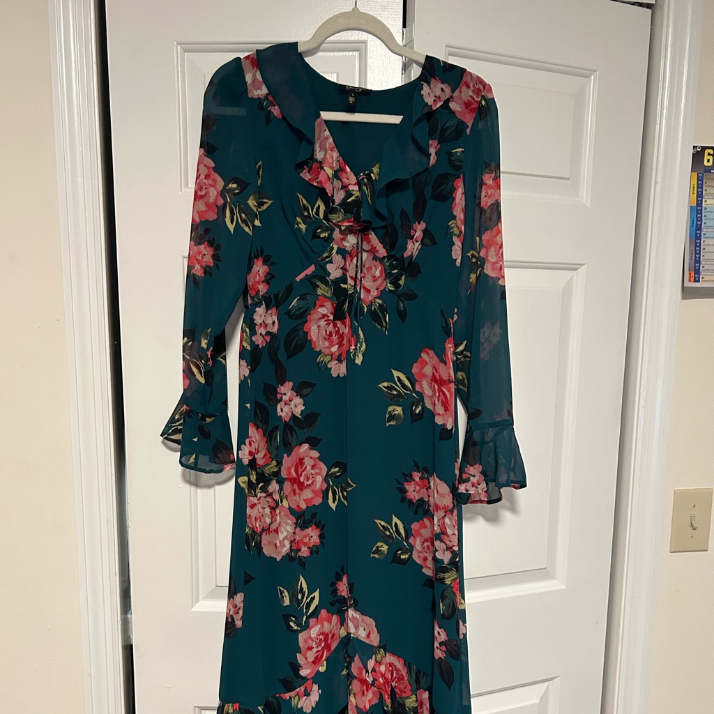 Jessica Simpson Teal And Pink Floral Long Sleeve Dress